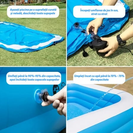 Piscina Gonflabila Dreptunghiulara 305x168x56 cm, pentru Adulti sau Copii 3+ Ani, Ideala pentru Curte, Gradina, Interior si Exterior, Cu Baza Podea Moale, Usor de Instalat, 3 Straturi, 305x168x56 cm [6]