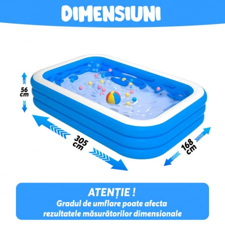 Piscina Gonflabila Dreptunghiulara 305x168x56 cm, pentru Adulti sau Copii 3+ Ani, Ideala pentru Curte, Gradina, Interior si Exterior, Cu Baza Podea Moale, Usor de Instalat, 3 Straturi, 305x168x56 cm [11]