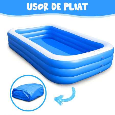 Piscina Gonflabila Dreptunghiulara 305x168x56 cm, pentru Adulti sau Copii 3+ Ani, Ideala pentru Curte, Gradina, Interior si Exterior, Cu Baza Podea Moale, Usor de Instalat, 3 Straturi, 305x168x56 cm [10]