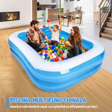 Piscina Gonflabila Dreptunghiulara 201x150x45 cm, pentru Adulti sau Copii 3+ Ani, Ideala pentru Curte, Gradina, Interior si Exterior, Cu Baza Podea Moale, Usor de Instalat, 2 Straturi [5]
