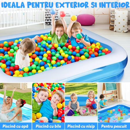 Piscina Gonflabila Dreptunghiulara 201x150x45 cm, pentru Adulti sau Copii 3+ Ani, Ideala pentru Curte, Gradina, Interior si Exterior, Cu Baza Podea Moale, Usor de Instalat, 2 Straturi [4]