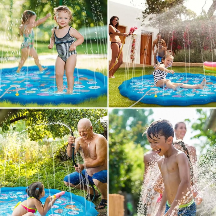 Piscina tip covoras de apa pentru copii, diametru 100 cm, albastru [5]