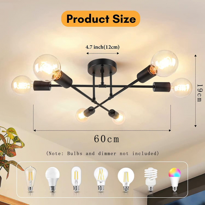 Plafoniera moderna rotativa, Fier, E27, 220V, 70 * 20 cm, Negru [8]