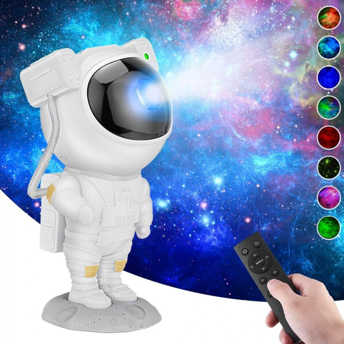 Proiector Astronaut Laser – Joc de Lumini Stele si Galaxii, Rotire 360°, Timer si Telecomanda – Alb [3]
