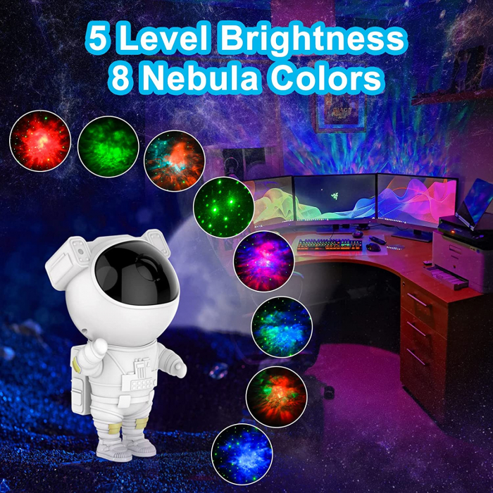 Proiector Astronaut Laser – Joc de Lumini Stele si Galaxii, Rotire 360°, Timer si Telecomanda – Alb [5]