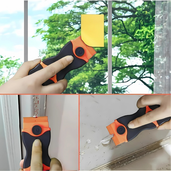 Racleta pentru plita/cuptor, design inovativ, modern, 40 lame rezerva, otel inoxidabil Premium, maner plastic rezistent, portocaliu/negru [4]