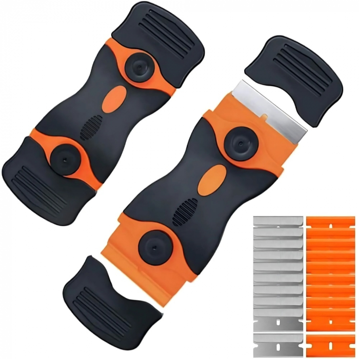 Racleta pentru plita/cuptor, design inovativ, modern, 40 lame rezerva, otel inoxidabil Premium, maner plastic rezistent, portocaliu/negru [1]
