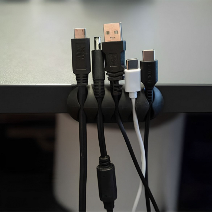 Set 10 suporturi cabluri pentru orice tip de mobilier, 5 dimensiuni diferite, organizator autoadeziv pentru sub blat, Negru [3]