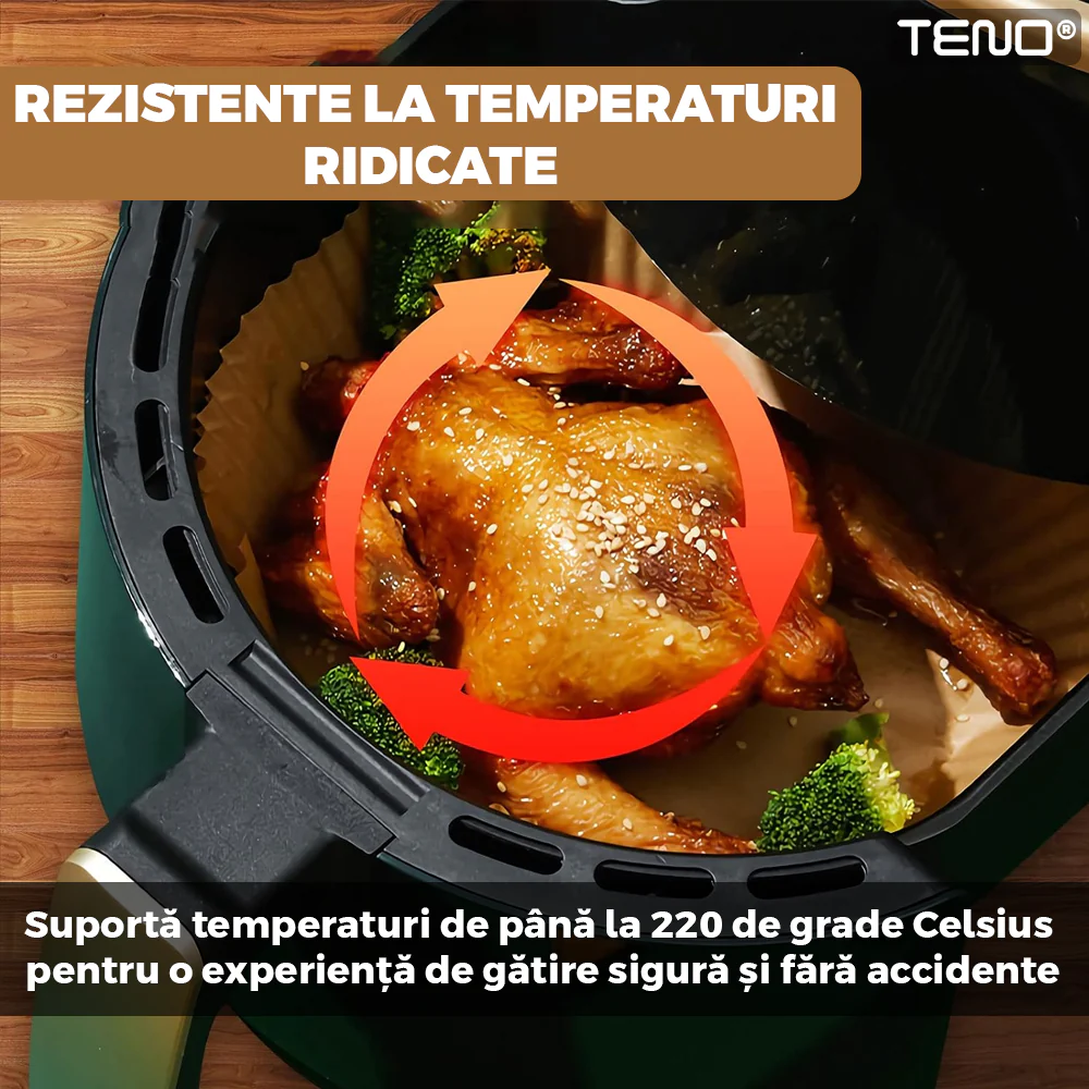 Set 100 bucati hartie de copt pentru air fryer, friteuza, Unica folosinta, 16x16x4.5 cm, Maro, Rotund [5]