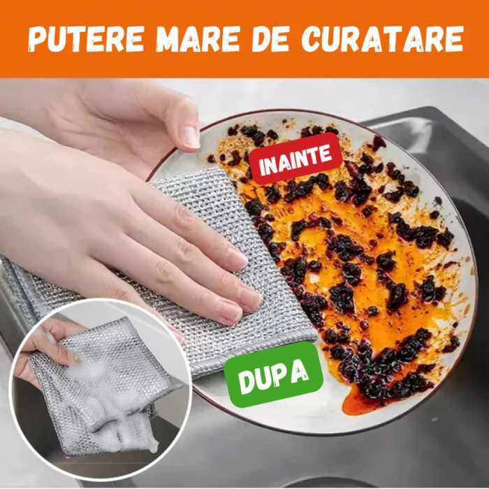Set 20 Lavete Duble Abrazive de Sarma care Nu Zgarie, Multifunctionale, Reutilizabile, Indeparteaza Grasimea si Arsura, Curata Legume, 2 straturi, Argintiu [3]