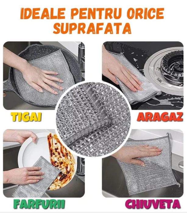 Set 20 Lavete Duble Abrazive de Sarma care Nu Zgarie, Multifunctionale, Reutilizabile, Indeparteaza Grasimea si Arsura, Curata Legume, 2 straturi, Argintiu [2]