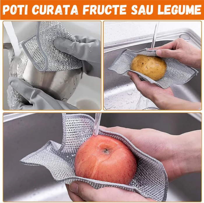 Set 20 Lavete Duble Abrazive de Sarma care Nu Zgarie, Multifunctionale, Reutilizabile, Indeparteaza Grasimea si Arsura, Curata Legume, 2 straturi, Argintiu [6]