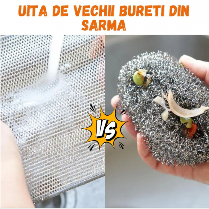 Set 20 Lavete Duble Abrazive de Sarma care Nu Zgarie, Multifunctionale, Reutilizabile, Indeparteaza Grasimea si Arsura, Curata Legume, 2 straturi, Argintiu [4]