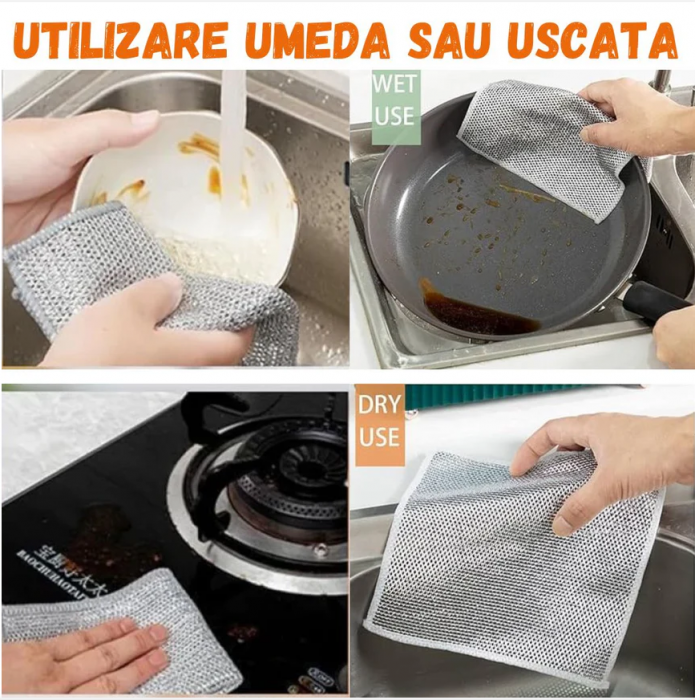 Set 20 Lavete Duble Abrazive de Sarma care Nu Zgarie, Multifunctionale, Reutilizabile, Indeparteaza Grasimea si Arsura, Curata Legume, 2 straturi, Argintiu [5]