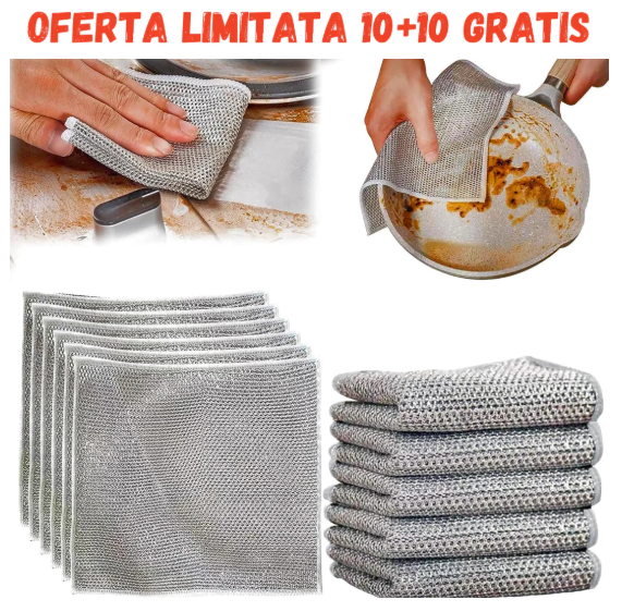 Set 20 Lavete Duble Abrazive de Sarma care Nu Zgarie, Multifunctionale, Reutilizabile, Indeparteaza Grasimea si Arsura, Curata Legume, 2 straturi, Argintiu [7]