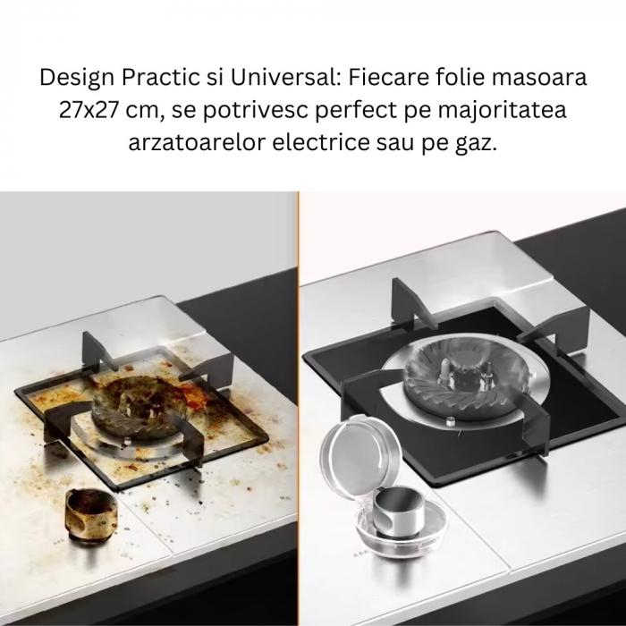 Set de 4 bucati de folie din teflon pentru aragaz si plita, 27x27 cm - Protecție Eficientă, Rezistență la Temperatură Ridicată și Curățare Ușoară pentru o Bucătărie Impecabilă [6]