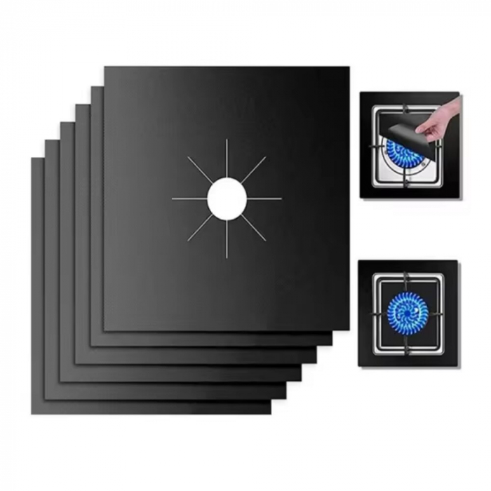 Set de 4 bucati de folie din teflon pentru aragaz si plita, 27x27 cm - Protecție Eficientă, Rezistență la Temperatură Ridicată și Curățare Ușoară pentru o Bucătărie Impecabilă [4]
