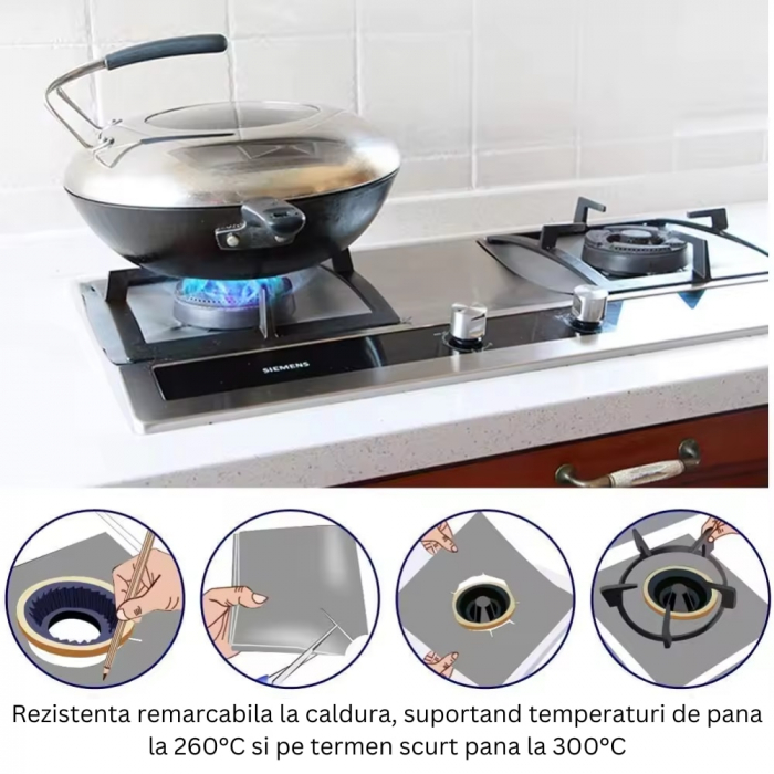 Set de 4 bucati de folie din teflon pentru aragaz si plita, 27x27 cm - Protecție Eficientă, Rezistență la Temperatură Ridicată și Curățare Ușoară pentru o Bucătărie Impecabilă [3]