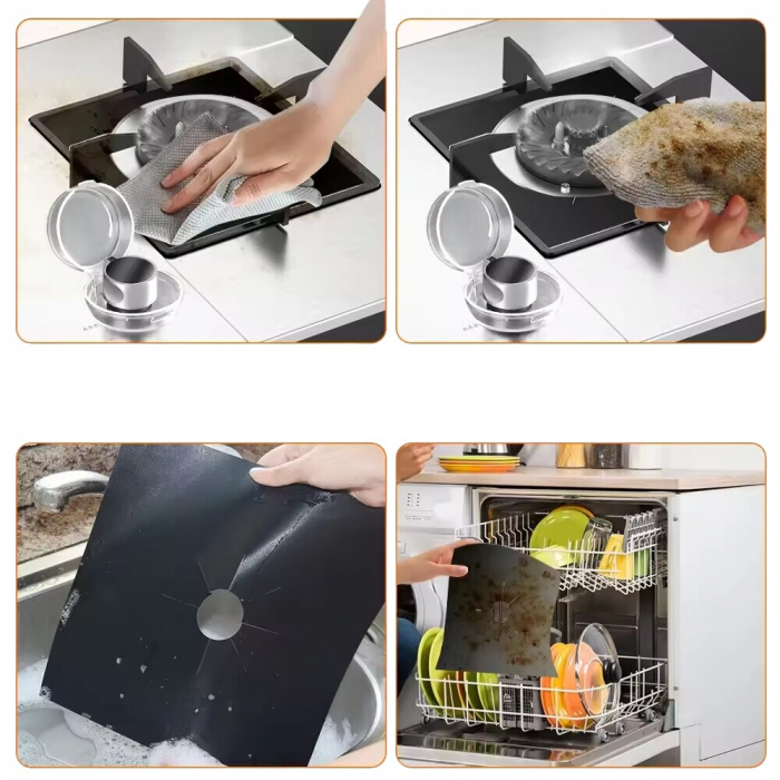 Set de 4 bucati de folie din teflon pentru aragaz si plita, 27x27 cm - Protecție Eficientă, Rezistență la Temperatură Ridicată și Curățare Ușoară pentru o Bucătărie Impecabilă [7]
