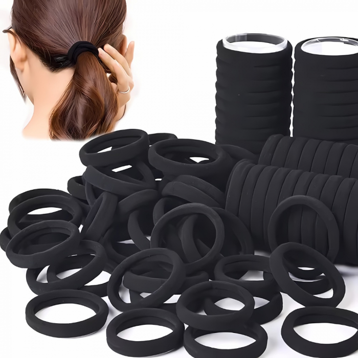 Set elastice de par, material premium, negru, 100 bucăți [1]