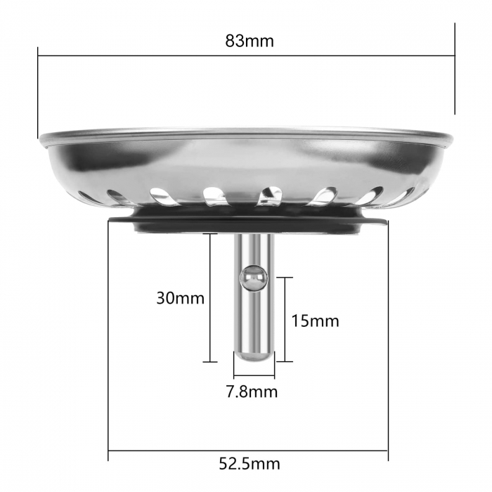 Sita scurgere pentru chiuveta, Dop de inchidere de deseuri, Deodorizare tip Filtru pentru chiuveta, Accesorii de bucatarie, 83mm, 304 Otel inoxidabil, Argintiu [2]
