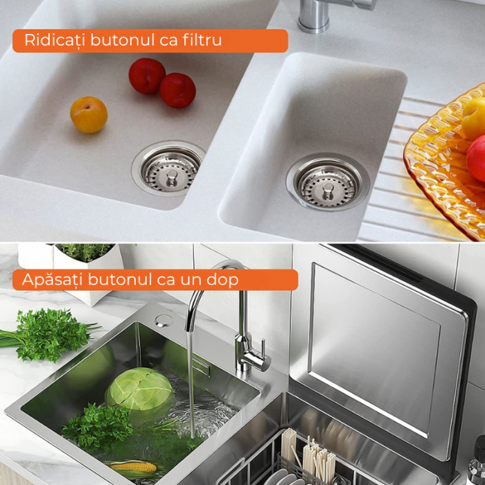 Sita scurgere pentru chiuveta, Dop de inchidere de deseuri, Deodorizare tip Filtru pentru chiuveta, Accesorii de bucatarie, 83mm, 304 Otel inoxidabil, Argintiu [4]