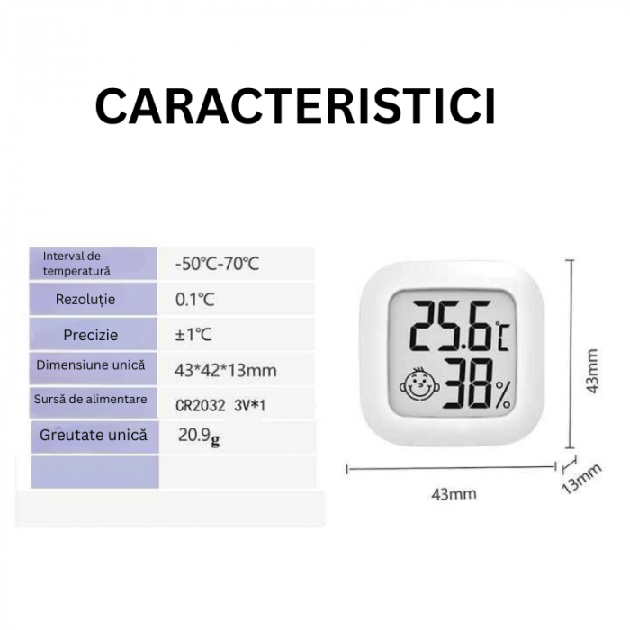 Termometru si Higrometru de Camera, Indicator Comfort, Design Modern, Ultra Compact, Operare Usoara, Alb [5]