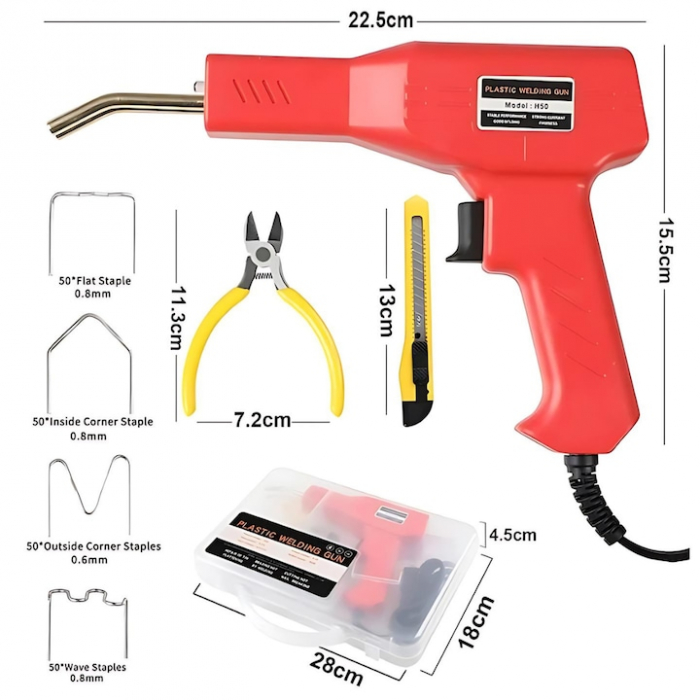 Trusa Aparat Profesional de sudat plastic/polipropilena ®, capse de intarire, cleste, cutit de uz general, cu geanta de transport, putere 50W, culoare rosu [2]