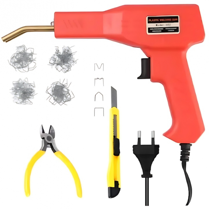 Trusa Aparat Profesional de sudat plastic/polipropilena ®, capse de intarire, cleste, cutit de uz general, cu geanta de transport, putere 50W, culoare rosu [4]