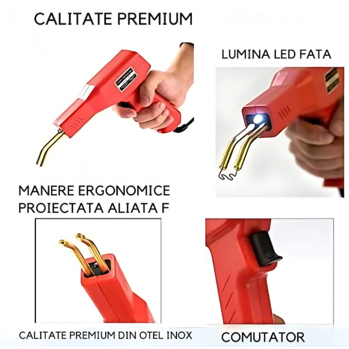 Trusa Aparat Profesional de sudat plastic/polipropilena ®, capse de intarire, cleste, cutit de uz general, cu geanta de transport, putere 50W, culoare rosu [3]