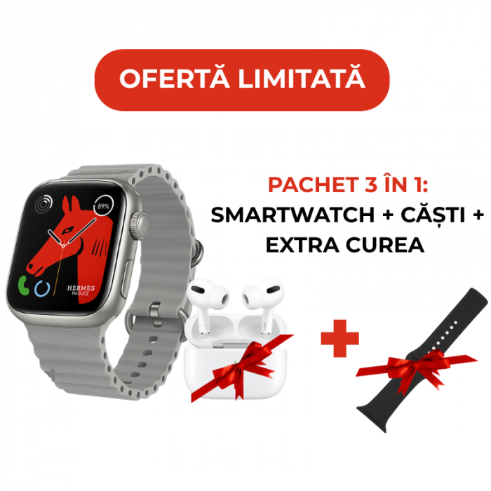 Smartwatch iTin S10 Pro 2.22” + Casti WiFi iTin R10 + Extra Curea, apel Bluetooth, Monitorizare Sanatate,  Oximetru, Ritm Cardiac, Termometru,  Notificari Apel & Social Media, Incarcare Wireless, Metal Premium, Peste 150 Moduri Sport [1]