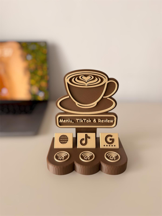 Stand NFC Personalizat Cafenea – Design Premium Maro [3]
