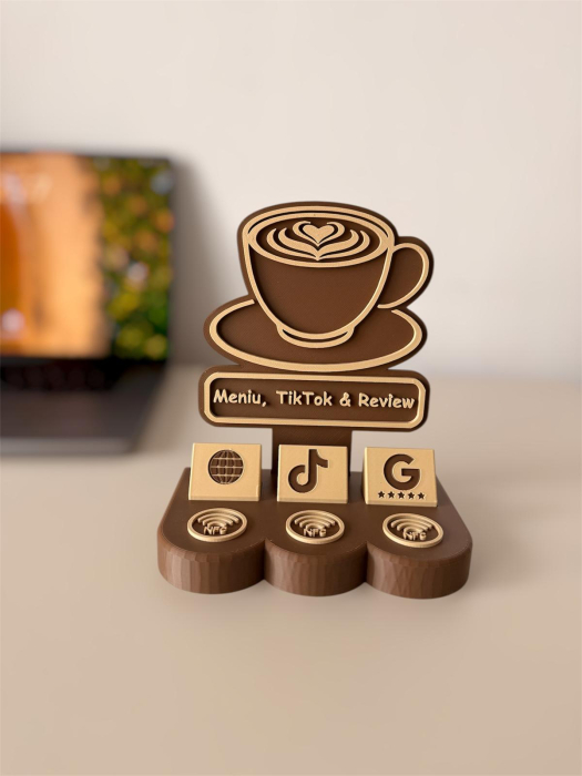 Stand NFC Personalizat Cafenea – Design Premium Maro [2]