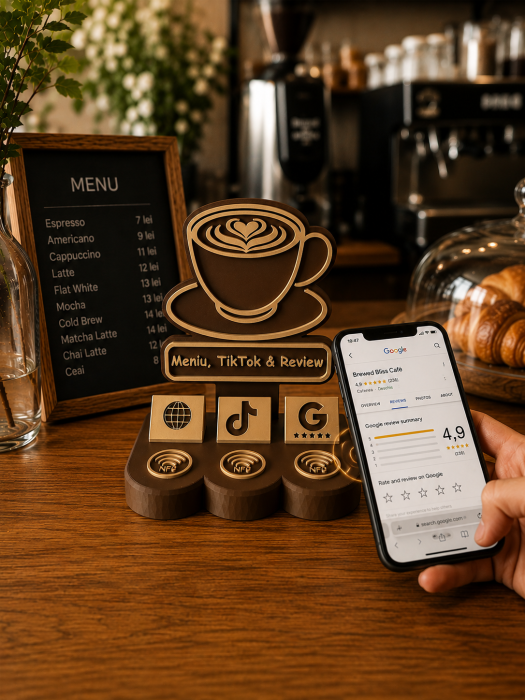 Stand NFC Personalizat Cafenea – Design Premium Maro [3]
