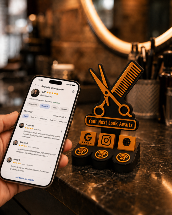 Stand NFC personalizat pentru frizerie și barber shop [3]