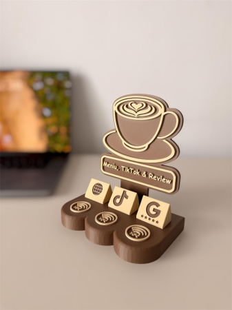 Standuri NFC Recenzii și Social Media - Stand NFC Personalizat Cafenea – Design Premium Maro