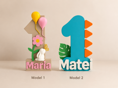 Decoratiuni - Cifră aniversară personalizată cu nume – pentru fetițe și băieței