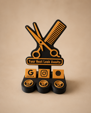 Standuri NFC Recenzii și Social Media - Stand NFC personalizat pentru frizerie și barber shop