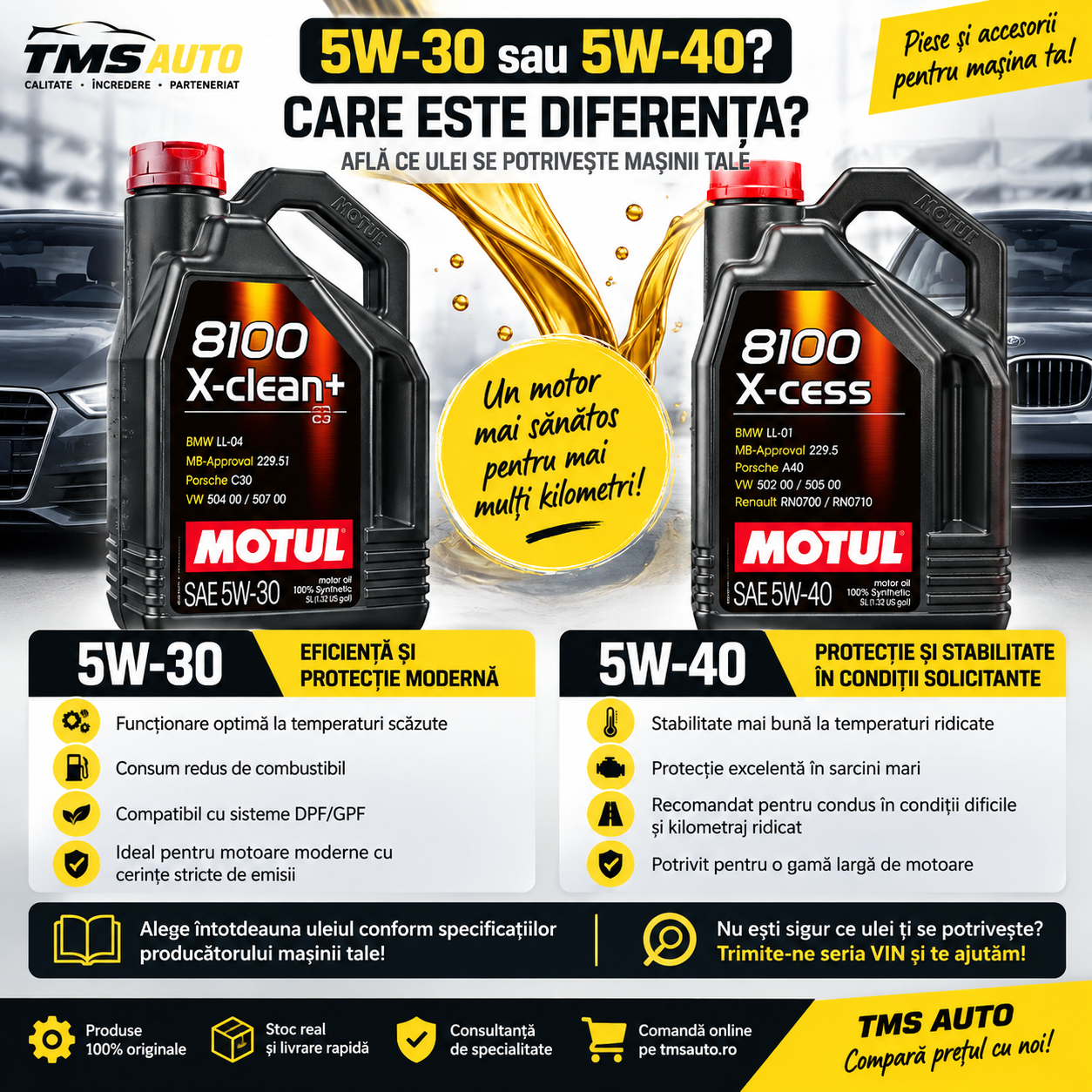 5W-30 sau 5W-40? Care este diferența și ce ulei alegi pentru mașina ta?