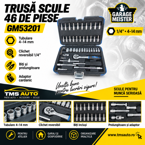 Scule și unelte - Trusă scule Garage Meister GM53201, 46 piese, 1/4″