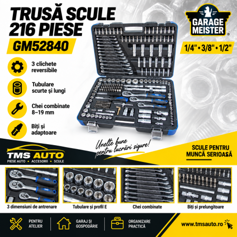 Scule și unelte - Trusă scule Garage Meister GM52840, 216 piese