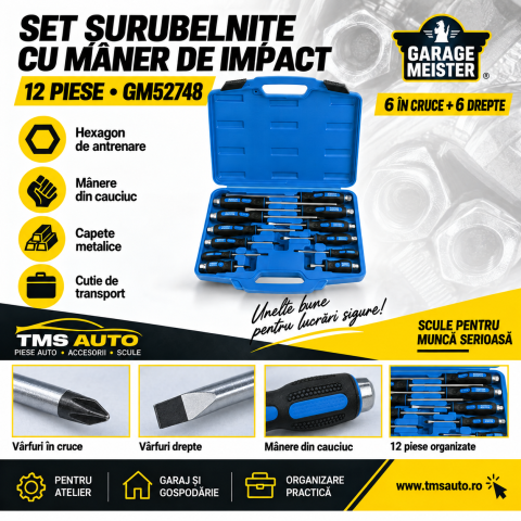 Scule și unelte - Set 12 șurubelnițe cu mâner de impact Garage Meister GM52748