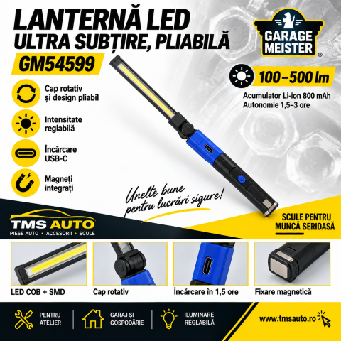 Scule și unelte - Lanternă LED pliabilă Garage Meister GM54599, 500 lumeni