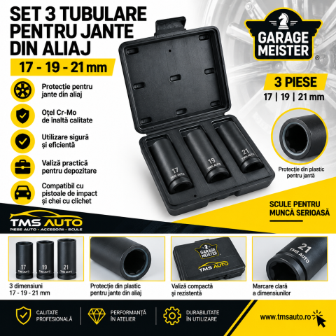 Scule și unelte - Set 3 tubulare pentru jante din aliaj 17-19-21 mm Garage Meister GM4262K