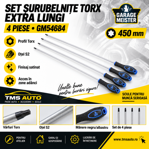 Scule și unelte - Set 4 șurubelnițe Torx extra lungi Garage Meister GM54684