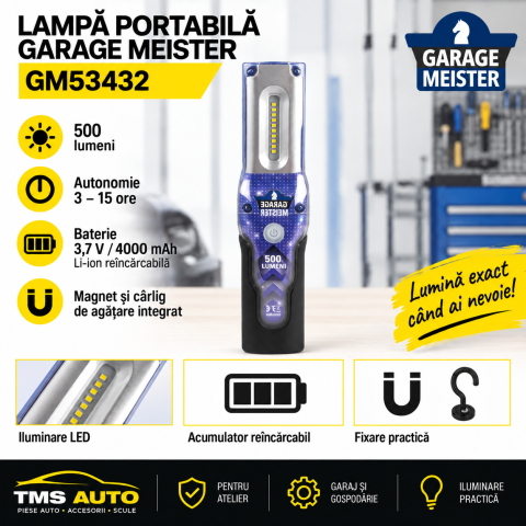 Scule și unelte - Lampă portabilă LED Garage Meister GM53432, 500 lumeni