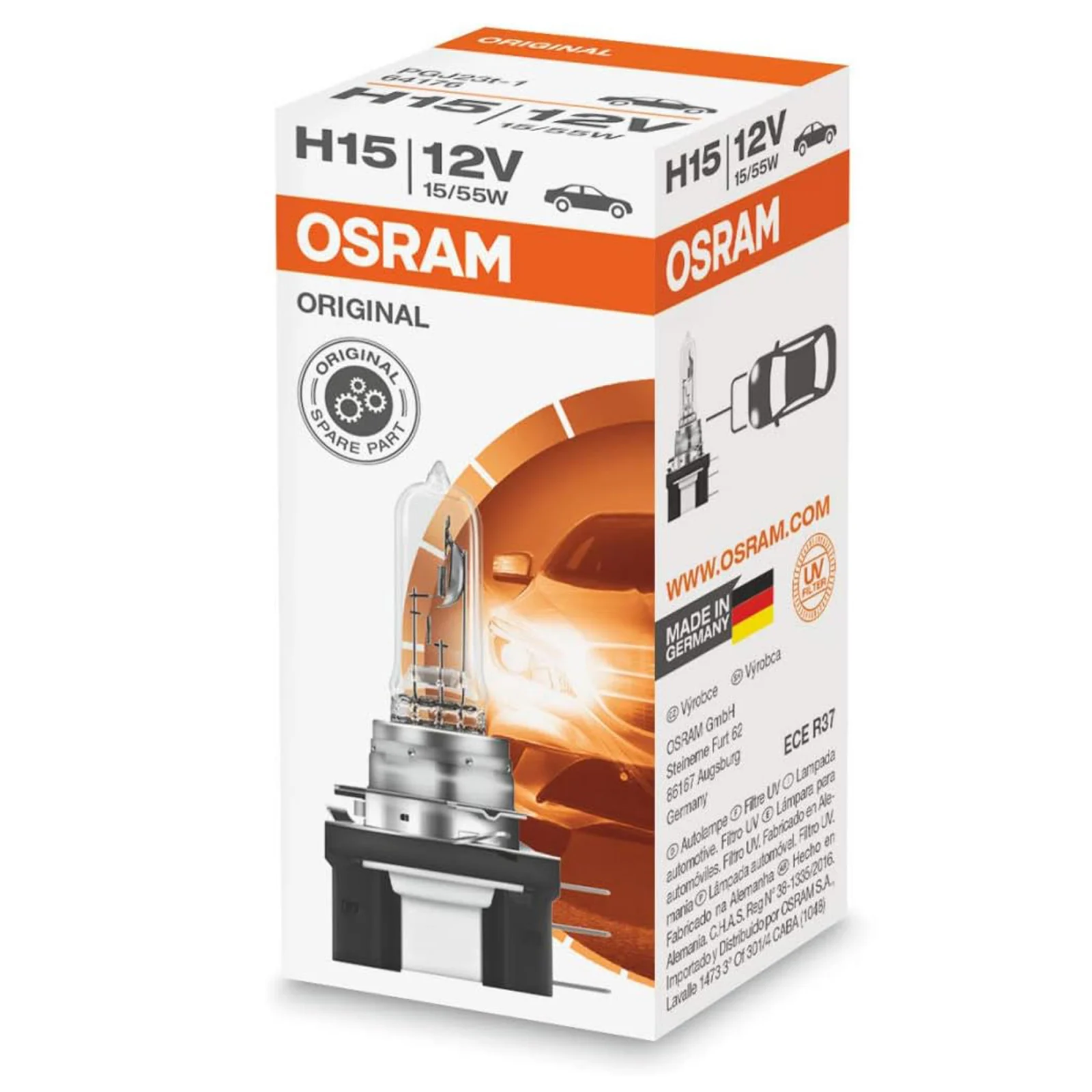 Becuri auto - Bec auto OSRAM ORIGINAL H15 64176 12V 15/55W PGJ23t-1