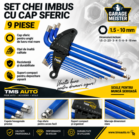 Scule și unelte - Set 9 chei hexagonale imbus Garage Meister GM3629N cu suport