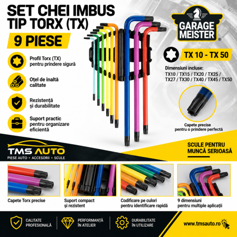 Scule și unelte - Set 9 chei Torx extra lungi colorate Garage Meister GM54532