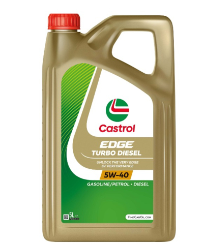 Uleiuri motor - Castrol EDGE Turbo Diesel 5W-40 5L este un ulei de motor sintetic pentru motoare pe benzină și diesel compatibile, cu specificații și omologări pentru numeroși producători auto.